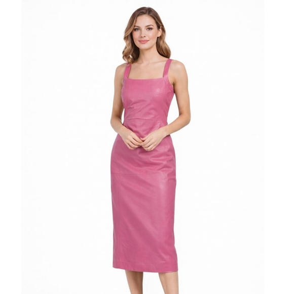 NWT Bod & Christensen Dina Pink Leather Midi Dress